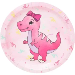 Blue Panda 194-Piece Pink Baby Girl Dinosaur Birthday Party Supplies With Plates, Napkins, Cups, Cutlery, Banner, Hats, Table Covers (Serves 24) -Anagram Shop GUEST 9cc5abee af04 465c ab75 99e3aa977a31