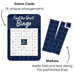 Big Dot Of Happiness Navy Blue Elegantly Simple - Find The Guest Bingo Cards And Markers - Wedding & Bridal Shower Bingo Game Set Of 18