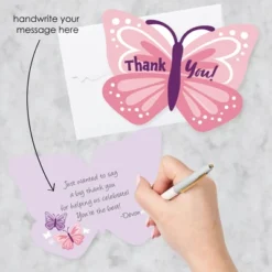 Big Dot Of Happiness Beautiful Butterfly - Shaped Thank You Cards Floral Baby Shower Or Birthday Party Thank You Note Cards With Envelopes - Set Of 12