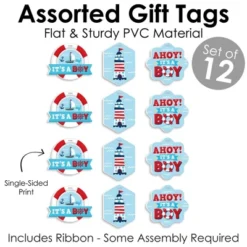 Big Dot Of Happiness Ahoy It's A Boy - Assorted Hanging Nautical Baby Shower Favor Tags - Gift Tag Toppers - Set Of 12 -Anagram Shop GUEST a1920b69 3258 426e 8e3c 54c8e7c672ce
