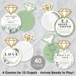 Big Dot Of Happiness Boho Botanical Bride - 4 Games - Who Knows The Bride Best, Bride Or Groom Quiz, What’s In Your Purse And Love - Gamerific Bundle
