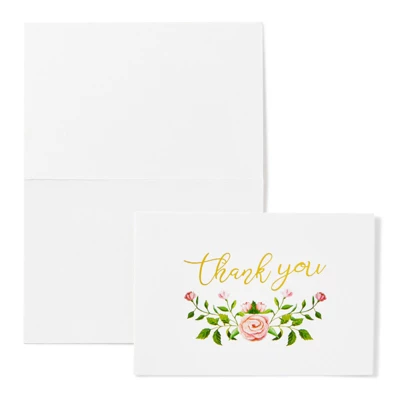 Paper Junkie 48 Count Floral Thank You Cards With Envelopes Set, Gold Foil Rose Thank You Notes For Wedding, Bridal & Baby Shower, 4x6 In 3 Paper Junkie 48 Count Floral Thank You Cards With Envelopes Set, Gold Foil Rose Thank You Notes For Wedding, Bridal & Baby Shower, 4x6 In - Image 3