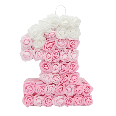 Blue Panda Small Pink Floral Number 1 Pinata With 3D Flowers For Birthday Party Decorations, Photo Prop, 16.5 X 13 In 4 Blue Panda Small Pink Floral Number 1 Pinata With 3D Flowers For Birthday Party Decorations, Photo Prop, 16.5 X 13 In - Image 4