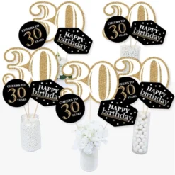 Big Dot Of Happiness Adult 30th Birthday - Gold - Birthday Party Centerpiece Sticks - Table Toppers - Set Of 15
