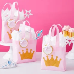 Blue Panda 24 Pack Princess-Themed Party Favor Bags For Birthday Celebrations, Pink Gift Totes For Baby Shower, Wedding, Bachelorette, 6.5 X 7 X 2 In
