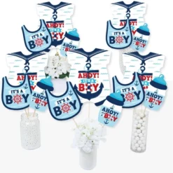 Big Dot Of Happiness Ahoy It's A Boy - Nautical Baby Shower Centerpiece Sticks - Table Toppers - Set Of 15