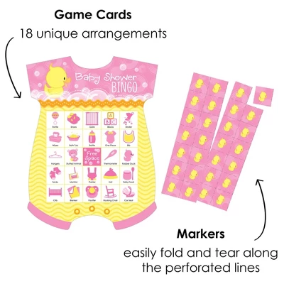 Big Dot Of Happiness Pink Ducky Duck - Picture Bingo Cards And Markers - Baby Shower Shaped Bingo Game - Set Of 18 1 Big Dot Of Happiness Pink Ducky Duck - Picture Bingo Cards And Markers - Baby Shower Shaped Bingo Game - Set Of 18