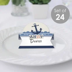 Big Dot Of Happiness Ahoy - Nautical - Baby Shower Or Birthday Party Tent Buffet Card - Table Setting Name Place Cards - Set Of 24
