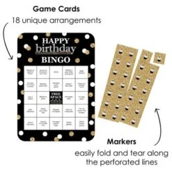 Big Dot Of Happiness Adult Happy Birthday - Gold - Find The Guest Bingo Cards And Markers - Birthday Party Bingo Game - Set Of 18