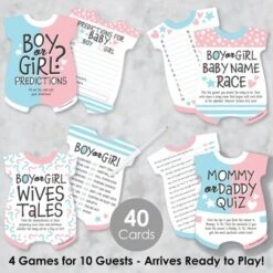 Big Dot Of Happiness Baby Gender Reveal - 4 Team Boy Or Girl Party Games - 10 Cards Each - Gamerific Bundle