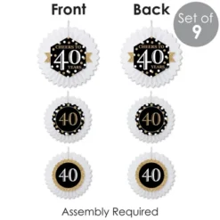 Big Dot Of Happiness Adult 40th Birthday - Gold - Hanging Birthday Party Tissue Decoration Kit - Paper Fans - Set Of 9 -Anagram Shop GUEST aff50ec4 3fcc 4166 98fc ecc347abe233