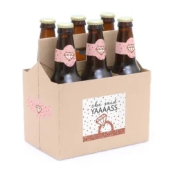 Big Dot Of Happiness Bride Squad - Rose Gold Bridal Shower Or Bachelorette Party Decorations For Women - 6 Beer Bottle Label Stickers & 1 Carrier