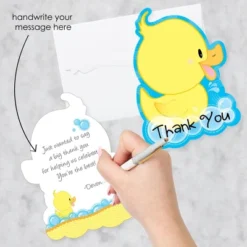 Big Dot Of Happiness Ducky Duck - Shaped Thank You Cards - Baby Shower Or Birthday Party Thank You Note Cards With Envelopes - Set Of 12
