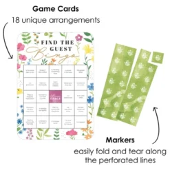 Big Dot Of Happiness Wildflowers Bride - Find The Guest Bingo Cards And Markers - Boho Floral Bridal Shower And Wedding Party Bingo Game - Set Of 18