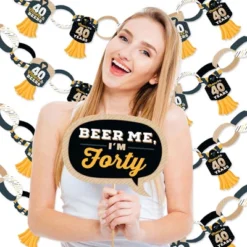 Big Dot Of Happiness Cheers And Beers To 40 Years - Banner And Photo Booth Decorations - 40th Birthday Party Supplies Kit - Doterrific Bundle