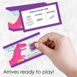 Big Dot Of Happiness Roar Dinosaur Girl - Dino Mite T-Rex Baby Shower Or Birthday Party Game Scratch Off Cards - 22 Count