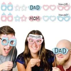 Big Dot Of Happiness Baby Gender Reveal Glasses - Paper Card Stock Team Boy Or Girl Party Photo Booth Props Kit - 10 Count