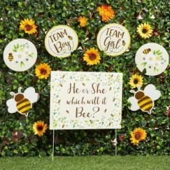 Sparkle And Bash 7 Piece Set Bee Baby Shower Decor, Gender Reveal Yard Signs With Stakes Party Supplies