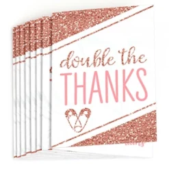 Big Dot Of Happiness It's Twin Girls - Pink And Rose Gold Twins Baby Shower Thank You Cards (8 Count)
