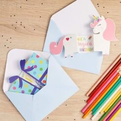 Sustainable Greetings 24 Pack Cute Happy Birthday Cards For Kids With Envelopes, 6 Die Cut Designs With Dogs Rocket Unicorn Cactus