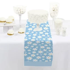 Big Dot Of Happiness Blue Daisy Flowers - Petite Floral Party Paper Table Runner - 12 X 60 Inches