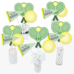 Big Dot Of Happiness You Got Served - Tennis - Baby Shower Or Tennis Ball Birthday Party Centerpiece Sticks - Table Toppers - Set Of 15