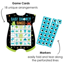 Big Dot Of Happiness Monster Bash - Picture Bingo Cards And Markers - Little Monster Baby Shower Shaped Bingo Game - Set Of 18