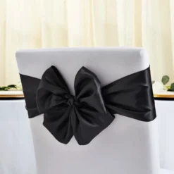 Sparkle And Bash 12 Pack Black Ribbon Chair Bows For Wedding, Baby Shower, Birthday Party Decorations