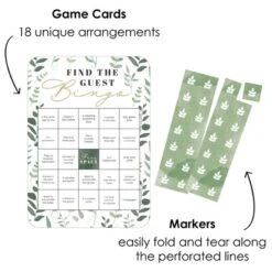 Big Dot Of Happiness Boho Botanical Bride - Find The Guest Bingo Cards And Markers - Greenery Bridal Shower And Wedding Party Bingo Game - Set Of 18