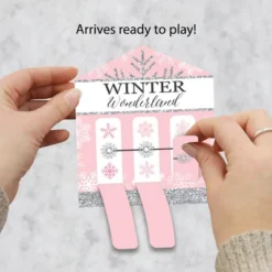 Big Dot Of Happiness Pink Winter Wonderland - Holiday Snowflake Birthday Party And Baby Shower Game Pickle Cards - Pull Tabs 3-in-a-Row - Set Of 12
