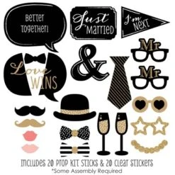 Big Dot Of Happiness Mr. And Mr. - Gold - Gay Wedding Photo Booth Props Kit - 20 Count