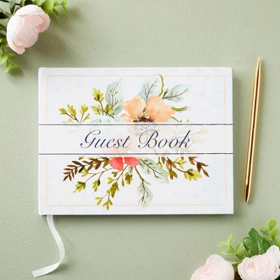 Sustainable Greetings Floral Wedding Guest Book For Reception, Baby Shower With 56 Sheets/112 Pages, Bookmark Ribbon (8x6 In) 1 Sustainable Greetings Floral Wedding Guest Book For Reception, Baby Shower With 56 Sheets/112 Pages, Bookmark Ribbon (8x6 In)