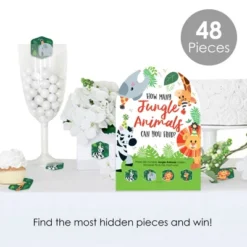 Big Dot Of Happiness Jungle Party Animals Safari Zoo Animal Birthday Party Or Baby Shower Scavenger Hunt 1 Stand And 48 Game Pieces Hide And Find Game