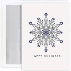 Masterpiece Studios 18-Count Boxed Christmas Cards With Foil-Lined Envelopes, 7.8" X 5.6", Embossed Ornate Silver Snowflake (936200)