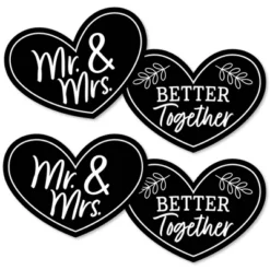 Big Dot Of Happiness Mr. And Mrs. - Heart Decorations DIY Black And White Wedding Or Bridal Shower Essentials - Set Of 20