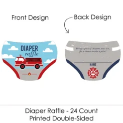 Big Dot Of Happiness Fired Up Fire Truck - Diaper Shaped Raffle Ticket Inserts - Firefighter Firetruck Baby Shower Activities Diaper Raffle Game 24 Ct