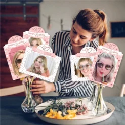 Big Dot Of Happiness 40th Pink Rose Gold Birthday Party Picture Centerpiece Photo Table Toppers 15 Pc
