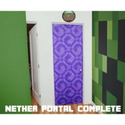 Ukonic Minecraft Purple Nether Portal Gateway Fabric Door Cling | 34 X 82 Inches -Anagram Shop GUEST d4756475 9349 4800 ba5f 286c04642e5f