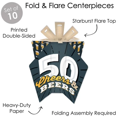 Big Dot Of Happiness Cheers And Beers To 50 Years - Table Decorations - 50th Birthday Party Fold And Flare Centerpieces - 10 Count 2 Big Dot Of Happiness Cheers And Beers To 50 Years - Table Decorations - 50th Birthday Party Fold And Flare Centerpieces - 10 Count - Image 2
