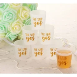Juvale 15 Pack "She Said Yes" Disposable White Plastic Party Shot Glasses 3.7oz Bachelorette Party Supplies