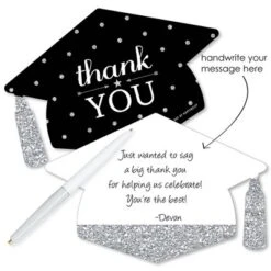 Big Dot Of Happiness Silver - Tassel Worth The Hassle - Shaped Thank You Cards - Graduation Party Thank You Note Cards With Envelopes - Set Of 12