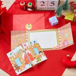 Paper Junkie 36 Pack Gingerbread House Merry Christmas Greeting Cards With Envelopes, Tri-Fold Holiday Cards, 5 X 7 In
