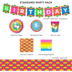 Prime Party Rainbow Unicorn Birthday Party Supplies Pack | 66 Pieces | Serves 8 Guests