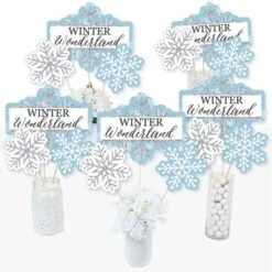 Big Dot Of Happiness Winter Wonderland - Snowflake Holiday Party And Winter Wedding Party Centerpiece Sticks - Table Toppers - Set Of 15