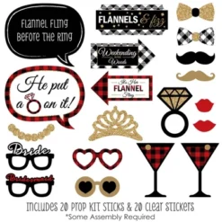 Big Dot Of Happiness Flannel Fling Before The Ring - Buffalo Plaid Bachelorette Party Photo Booth Props Kit - 20 Count