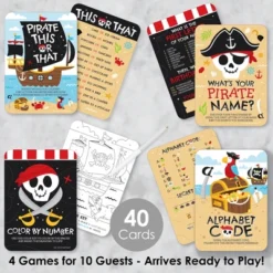 Big Dot Of Happiness Pirate Ship Adventures - 4 Skull Birthday Party Games - 10 Cards Each - Gamerific Bundle