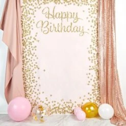 Sparkle And Bash Pink And Gold Happy Birthday Photo Booth Custom Backdrop, Party Supplies (5 X 7 Feet)