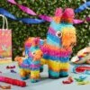 Blue Panda 4-Piece Set Small And Mini Donkey Pinata With Stick And Blindfold For Birthday Party, Mexican Fiesta, Cinco De Mayo