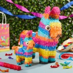 Blue Panda 4-Piece Set Small And Mini Donkey Pinata With Stick And Blindfold For Birthday Party, Mexican Fiesta, Cinco De Mayo
