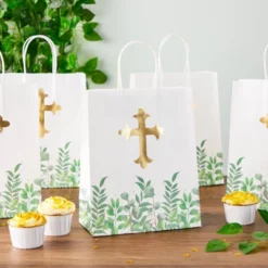 Faithful Finds 15 Pack Of Religious Party Favor Gift Bags For Easter Christening Gifts, First Communion, Confirmation Gift Bags, 10 X 8 X 4 In